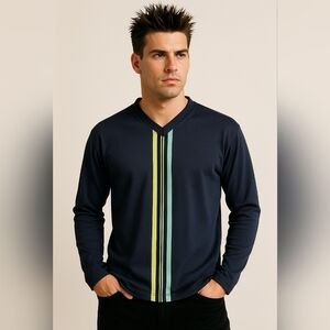 Vintage Tactics International Male Montreal Striped Shirt Large Blue 90s Club